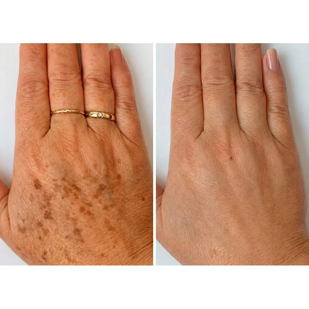 Antes e depois de manchas nas mãos